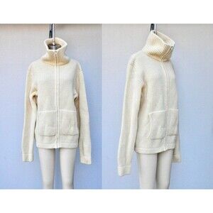 Vintage Chunky Wool Sweater Zip Up Cardigan Fisherman Icelandic Unisex M L
